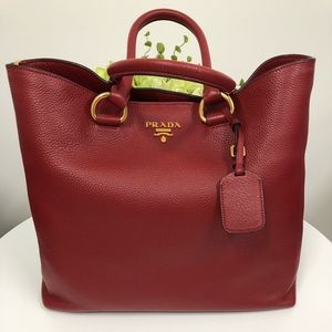 NWT Prada Red Vitelli Phenix  Leather - 2 Way Tote